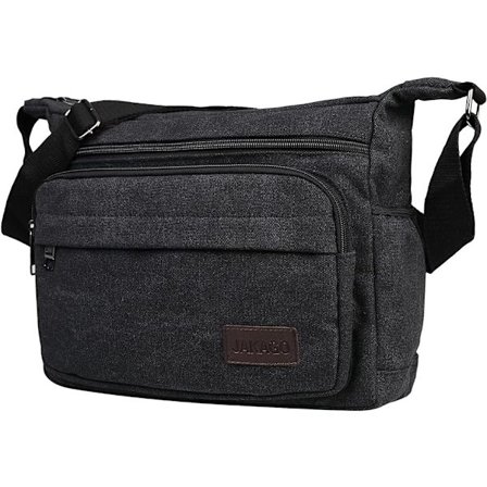 Vanntett Messenger Skulder Bag, Multi Lommer Canvas Crossbody Bag for Menn, for Utendørs Fiske Camping Fotturer Reise Arbeid Daglig Bruk (Svart)