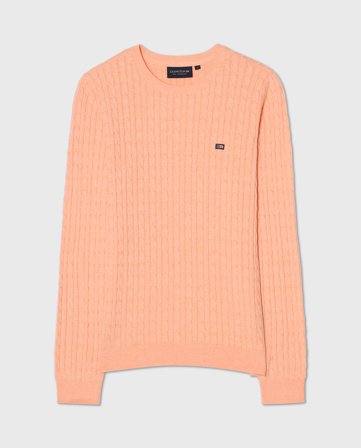 Lexington Zopfstrickpullover aus bio-baumwolle, peach melange