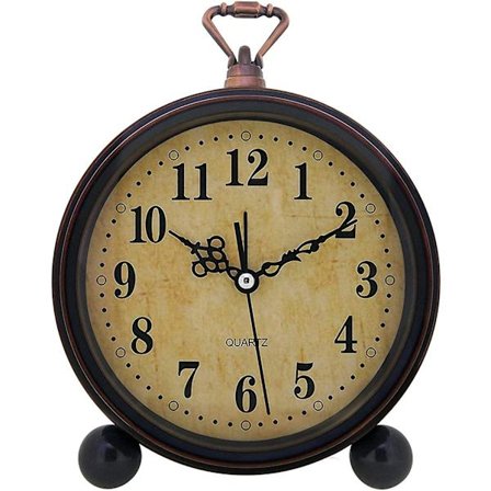 Vintage Vækkeur, Analog Stille Lille Natbord Bordur, Batteridrevet til Bord Stue Dekoration Hylde Gaveur (Klassisk)