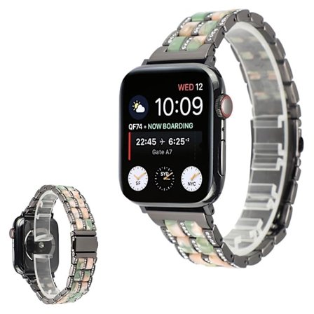 Apple Watch 40 mm klockarmband i rostfritt stål med strassdekor - Svart / Rosa Grönt