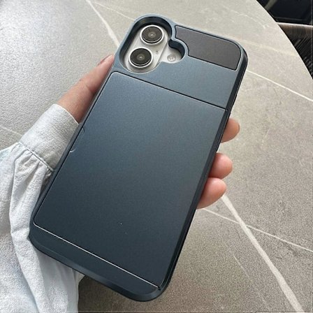 Skal för iPhone 16 med Skjutbart Korthållare PC+TPU Telefon Baksida - Grå