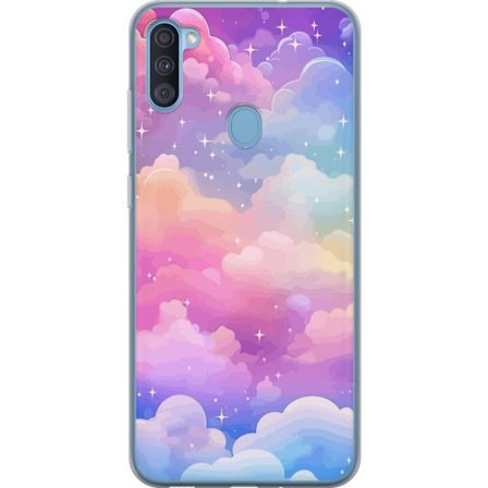 Yhteensopiva Puhelinkuori Samsung Galaxy A11 Söpö yksisarvinen, jolla on sateenkaarivärinen tukka tähtitausta vasten kawaii-tyylillä