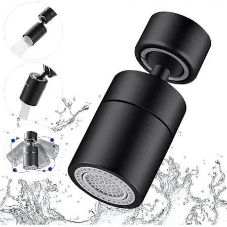 Hanebelufter, 360 graders drejelig, 2 tilstande justerbar køkkenhane filter bobler til køkken badeværelse, 22 mm indvendigt gevind, sort, 1 stk - 