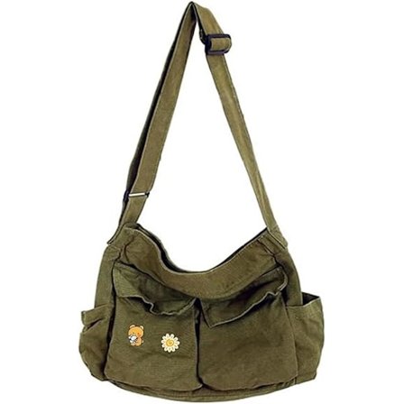 1 stk Canvas Messenger Taske Stor Hobo Crossbody Tasker med Flere Lommer, Skole Vintage Skulder Laptop Taske til Kvinder