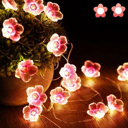 40 LED lyserøde kirsebærblomster lyskæde, USB lyskæde til jul, pigeværelse, soveværelse, indendørs, udendørs, bryllup, Valentinsdag