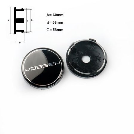 4 stk. 60 mm Vossen hjulcenter navkapsel klistermærker logo badge emblem bil styling tilbehør|Hjulcenterkapsler, sort