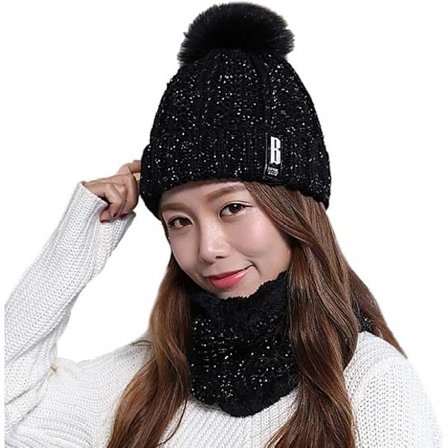 Strikket hue, opvarmet strikket hue med fleeceforing tørklæde,