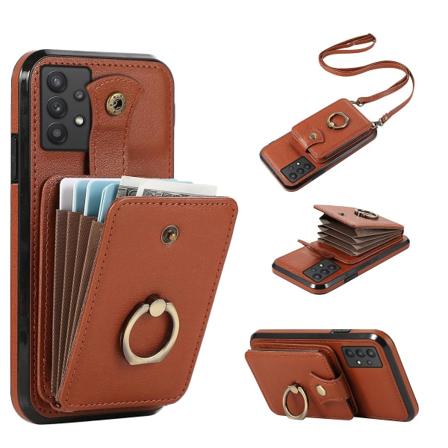 For Samsung Galaxy A33 5g Telefondeksel Tpu+pu Lær Kortholder Stativ Bakdeksel Brown