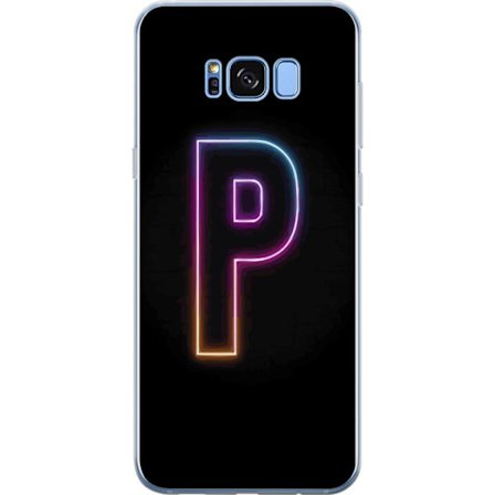 Kompatibel Mobilcover til Samsung Samsung Galaxy S8 Minimalistisk neonbogstav P i farvegradient og lyseffekt mod sort baggrund i digital neonstil