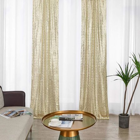 2×8Ft-2stk Champagne Gold Sequin Bakgrunnsgardiner Paneler, Foto
