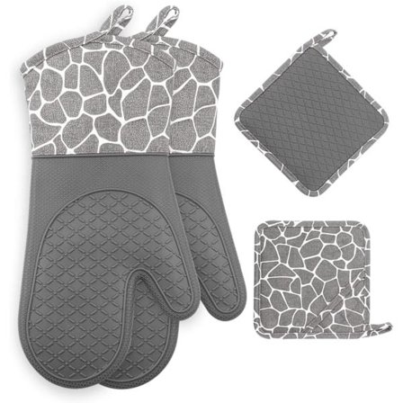 Kitchen Guardian Grytvantar, Grytlappar Set: Extra Långa Handskar Med Halkfri Silikonyta, Quiltat Foder, För Matlagning, Bakning, Grillning, Grå (1