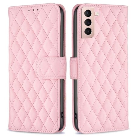 Rhombus Mønster Matte Flip Case til Samsung Galaxy S21 - Lyserød