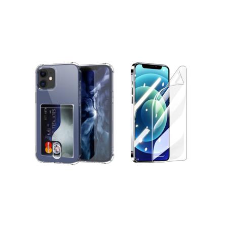 iPhone 12 Mini - Skal med Kortfack & Mjukt Sk rmskydd Transparent