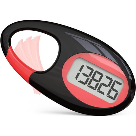 Enkel 3D skridttæller, pedometer, skridtmåler med halsrem/karabinhage til mænd, kvinder, teenagere, voksne, seniorer, sort-rød