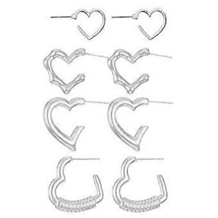 4 Par Eleganta Hjärta Hoop Örhängen Trendiga Öronkrokar Kvinnor Öronprydnader Trendiga Öronsmycken Present till Flickor Dam (Silver)