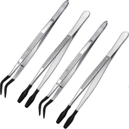 4 stk. pinsettsett med gummispiss for håndverk og laboratorium 12/15 cm