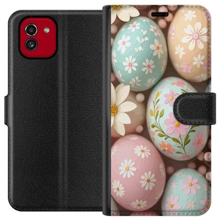 Kompatibelt Lommeboketui til Samsung Galaxy A03 Pastellfargede påskeegg med håndmalte blomster og vårfølelse i en myk dekorativ sammensetning