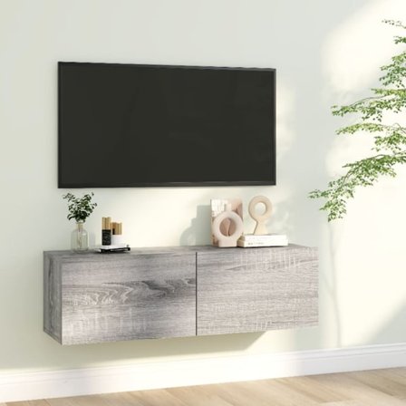 Tv-bänk för vägg grå sonoma 100x30x30 cm konstruerat trä