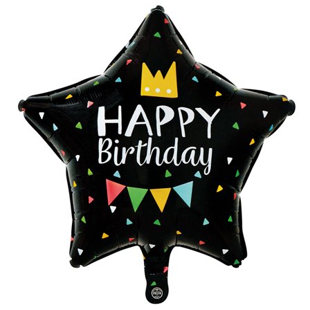 Happy Birthday Folieballong Stjärna Svart 46 cm