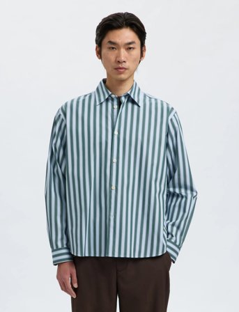 Selected Slhrlxhenric Stripe Ls Shirt - Green - L