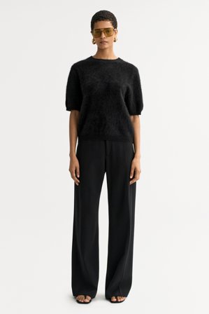 Soft Goat - Brushed short sleeve - Women cashmere sweater - S - Black