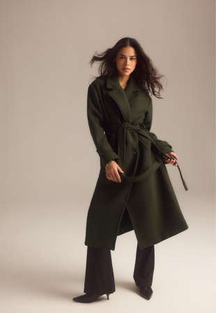 BUBBLEROOM - Belted Wool Blend Coat - XL