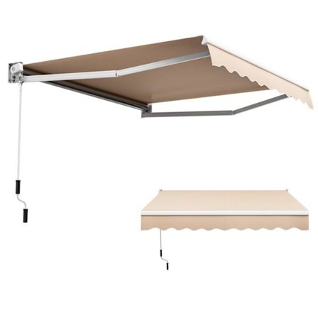 COSTWAY Kauppa Käsin Vedettävä Markiisi 245x200CM Kulma Säädettävä 40°-100° Ilman Porauksen Ikkunalle/Balkonille/Puutarhalle Beige