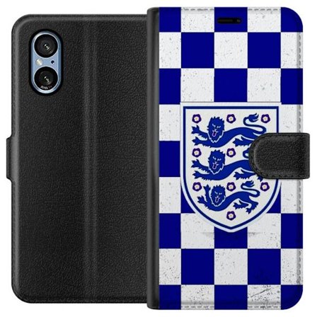 Yhteensopiva Lompakkokotelo Sony Sony Xperia 5 V Graafinen shakkiruudukkokuviointi sinisellä ja valkoisella, klassisella heraldisella vaakunalla, ret