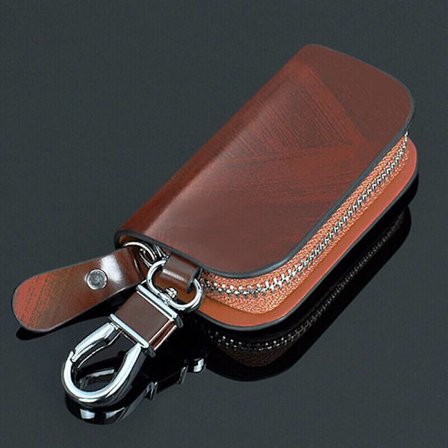 Læder Ford nøglering nøgle etui pung taske fjernbetjening etui cover mønt holder lynlås taske sort