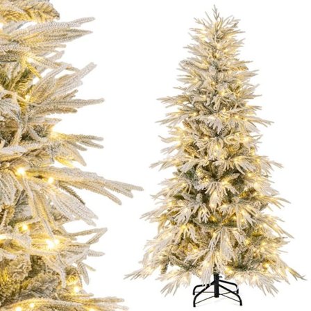 LED-Joulukuusi Lumisateessa 180CM COSTWAY - Esivalmisteltu 250 Lämmin Valkoista Valkoa - 594 Oksahakkua PE/PVC - Metallinen Jalusta - 2 Hansikasta