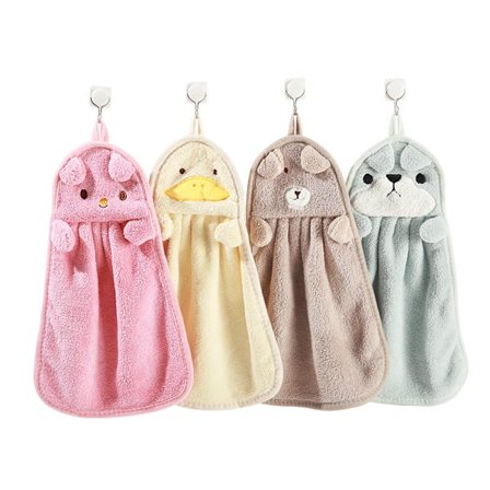 4 hængbare koralfløjls håndklæder tegneserie dyr tørre