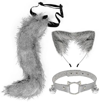 Bløde katteører rævehale klokke halsbånd sæt Halloween fest tilbehør Lolita simulering pels plys hovedbeklædning cosplay rekvisitter