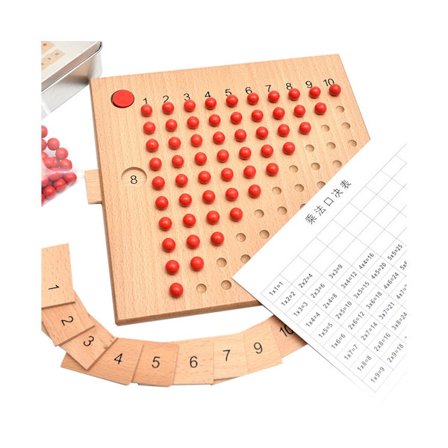 Multiplikasjonsbrett i tre med farger for barn