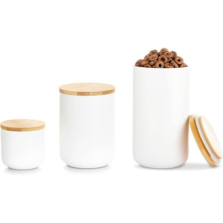 Sæt af 3 (Hvid) Te Kaffe Sukker Sæt Krydderi Krukke Keramik Biscuit