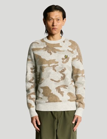Lyle & Scott Brushed Camouflage Crew Neck Jumper - Beige - L