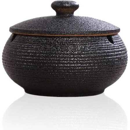 Keramisk askebæger med låg, vindtæt, cigaret askebæger til indendørs eller udendørs brug, askeholder til rygere, bordplade ryge askebæger til