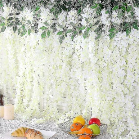 12-pak Kunstig Glycinie Hængende Blomster Til Udendørs Bryllup Hjemmehave Blomsterguirlande Dekoration (hvid)