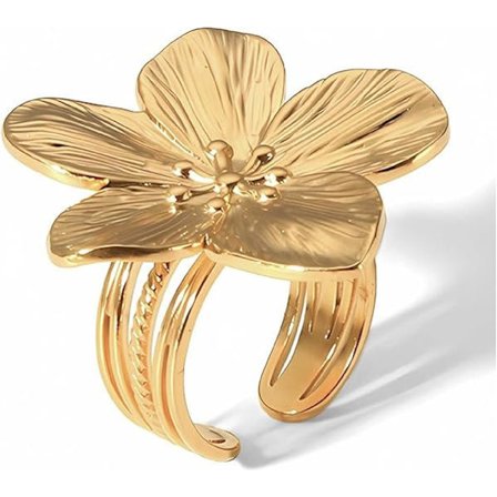 Gull Blomsterring for Kvinner Trendy Sølv Blomster Statement Ring Justerbar Minimalistisk Ring Smykker