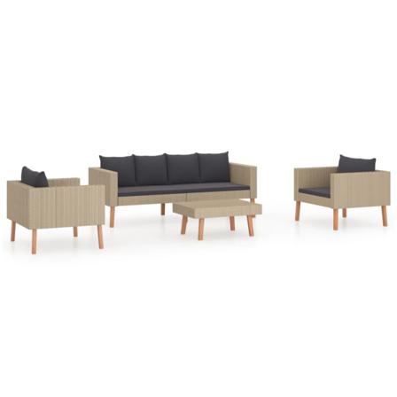 Vidaxl Loungeset För Trädgården Med Dynor 4 Delar Konstrotting B Beige