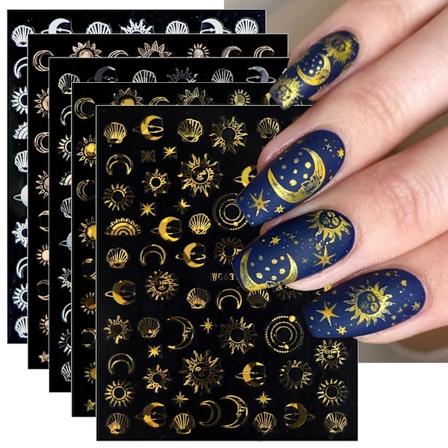 10 Ark med Måne, Stjerne, Sol Neglekunst Klistremerker Dekaler Selvklebende Fargerike Rose Gull Negleforsyninger Neglekunst Design Dekorasjon Tilbehør