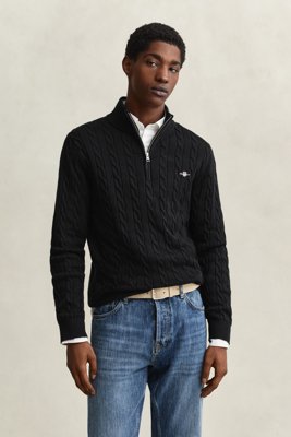 GANT - Kabelstrikket genser med half-zip til herre black