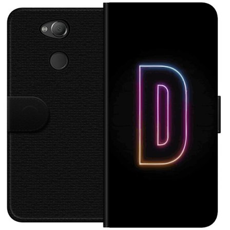 Kompatibel Tegnebogsetui til Sony Sony Xperia XA2 Minimalistisk neonbogstav D i farveskiftende lys mod sort baggrund i moderne digital design