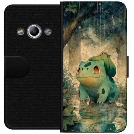 Kompatibel Tegnebogsetui til Samsung Galaxy Xcover 3 Tegnet grønt monster i regnskovsmiljø med smukke natur-inspirerede farver, perfekt til fantasif