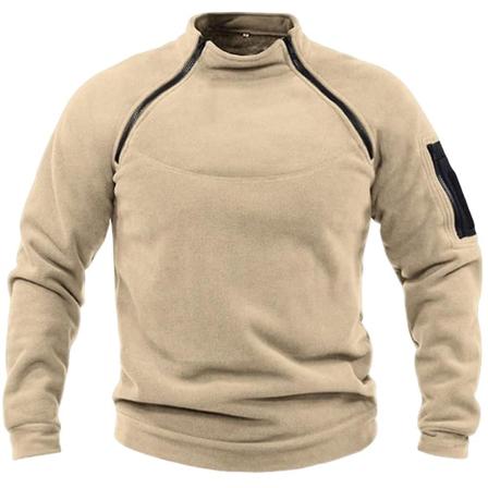 Herr tröja med ståkrage vinteruppvärmning andningsbar pullover casual långärmad termisk kappa Khaki L