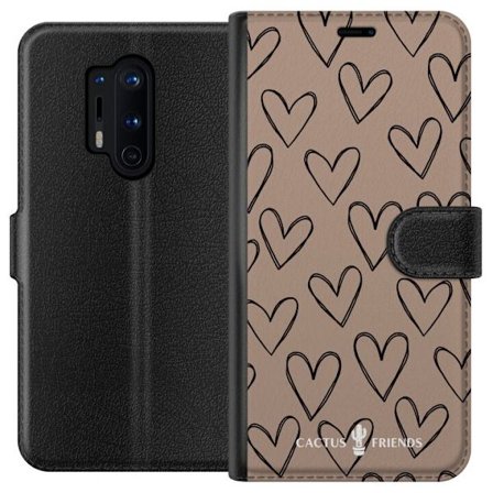 Kompatibel Tegnebogsetui til OnePlus OnePlus 8 Pro Cactus and Friends - Earthy Sketch Hearts