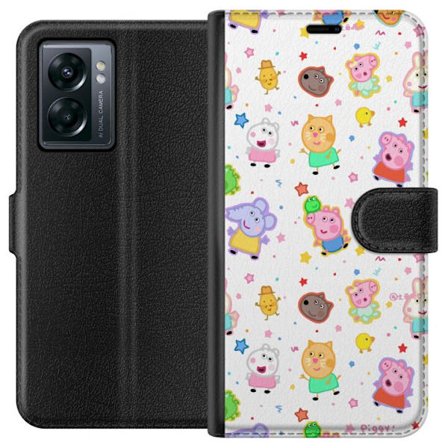 Kompatibelt Lommeboketui til OnePlus Nord N300 Fargerike tegneserie dyrekarakterer i en leken stil med stjerner og prikker på en lys bakgrunn