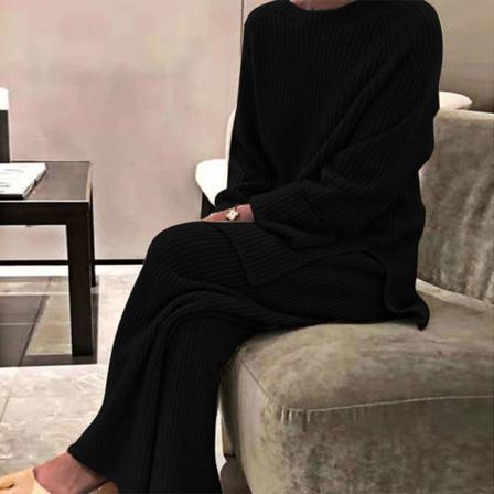 Dam Casual Långärmad Stickad Set Sidoslits Tvådelad Outfit