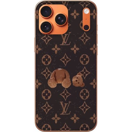Kompatibel Mobilcover til Apple Apple iPhone 17 Pro Max Luksuriøst monogrammønster med knust bamse i mørk modeæstetik