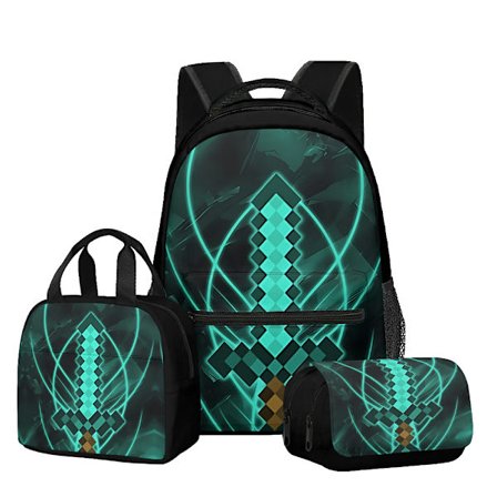 3D Uusi Tuote Minecraft Ala- ja Yläkoulun Reppu Lounaslaukku Kaksikerroksinen Kynälaukku Kolmen Osan Setti