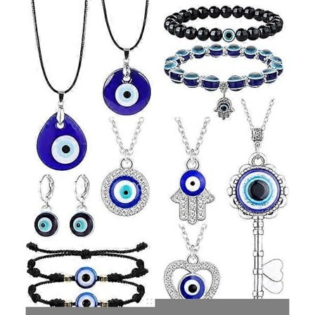 "QD" 11-delt Evil Eye Halskjedeanheng for Kvinner Menn Lærreim Evil Eye Øredobber Beskyttende Armbånd Smykkesett Evil Eye Charms